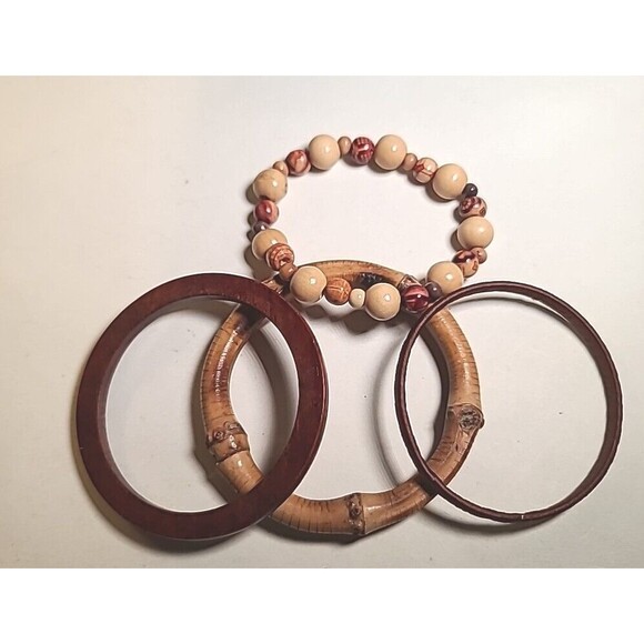 Vintage BULK Lot Wooden Jewelry Necklace Earrings & Bracelets Hippie Natural - Picture 3 of 6